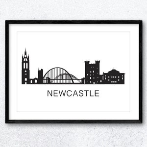 Newcastle City Skyline Wall Art Print Poster. Portrait or Landscape Home Decor Landmark Tyne Bridge Silhouette Minimal A4, A3, A2, A1, A0