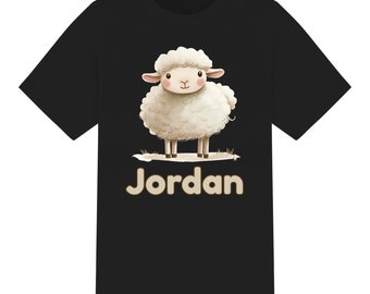 T-shirt enfant unisexe personnalisé mouton aquarelle mignon. Garçons Filles. De 1 à 12 ans 6 couleurs, 100 % coton personnalisé, cadeau d'anniversaire de Noël