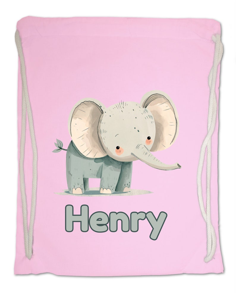 Kids Gym Bag Personalised Any Name Cute Watercolour Elephant Gym Bag Nursery Swimming PE Boy Girl Birthday Christmas. Cotton. Back to School Classic Pink