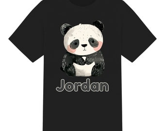 T-shirt enfant unisexe personnalisé mignon panda aquarelle. Garçons Filles. Pour les 1 à 12 ans. 6 couleurs 100 % coton. Cadeau de Noël d'anniversaire en t-shirt personnalisé