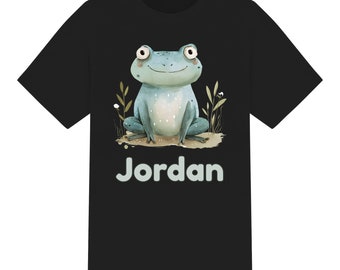 T-shirt enfant unisexe personnalisé mignon grenouille aquarelle. Garçons Filles. Pour les 1 à 12 ans. 6 couleurs 100 % coton. Cadeau de Noël d'anniversaire en t-shirt personnalisé