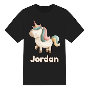 Personalisiertes süßes Aquarell-Einhorn-Unisex-Kinder-T-Shirt. Jungen Mädchen im Alter von 1 bis 12 Jahren, 6 Farben, 100 % Baumwolle, individuelles T-Shirt, Geburtstag, Weihnachten, Geschenk
