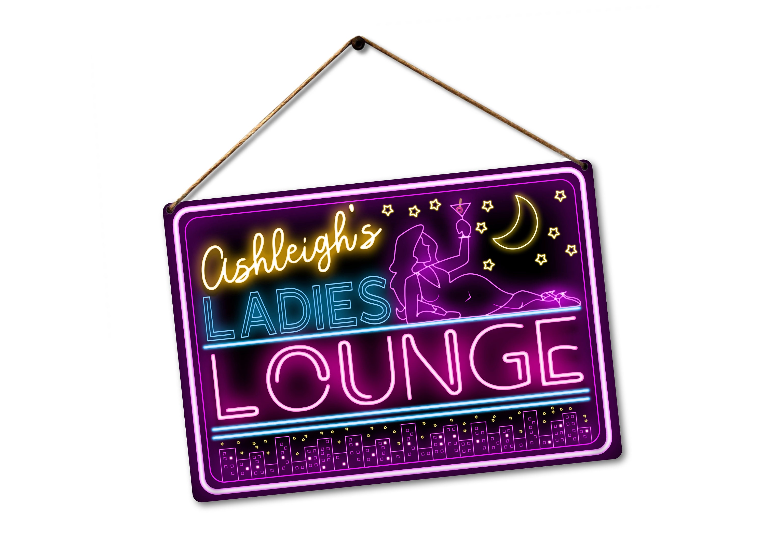 Personalised Bar Sign METAL Plaque Ladies Lounge Eighties 80s Neon
