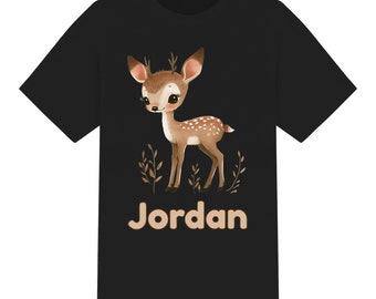 T-shirt enfant unisexe personnalisé cerf aquarelle mignon. Garçons Filles. Pour les 1 à 12 ans. 6 couleurs 100 % coton. Cadeau de Noël d'anniversaire en t-shirt personnalisé