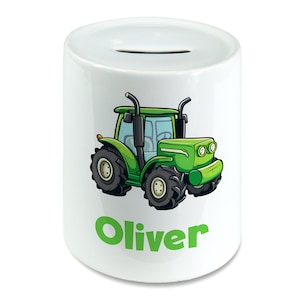 Personalizado qualquer nome bonito trator crianças caixa de dinheiro cofrinho poupança jar para crianças moedas caixa de dinheiro cerâmica meninos, meninas berçário