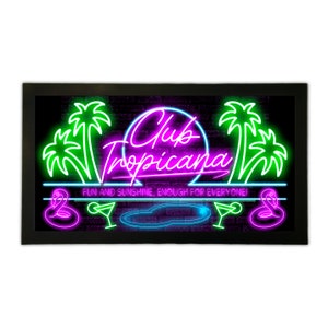 Club Tropicana Bar Runner Mat Eighties 80s Neon Effect Cocktail Nightclub Style. Home Pub Shed Man Cave. Flamingo. Novelty Beer Gin Wine