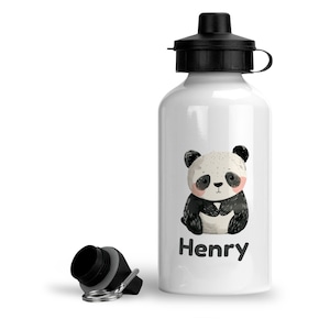 Personalised Metal Panda Drinks Water Bottle for Kids. Bottle Large 500ml. Perfect for Kids School Packed Lunches or Sports. Aluminium Flask