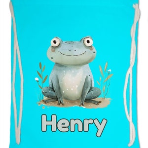 Kids Gym Bag Personalised Any Name Cute Watercolour Frog Gym Bag Nursery Swimming PE Boy Girl Birthday Christmas. Cotton. Back to School Surf Blue