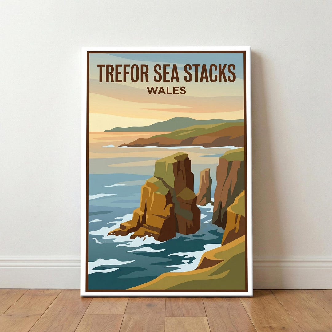 Trefor Sea Stacks, Wales - Romantic Coastal Travel Poster of Rugged ...