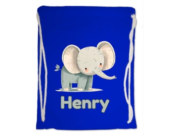 Kids Gym Bag Personalised Any Name Cute Watercolour Elephant Gym Bag Nursery Swimming PE Boy Girl Birthday Christmas. Cotton. Back to School