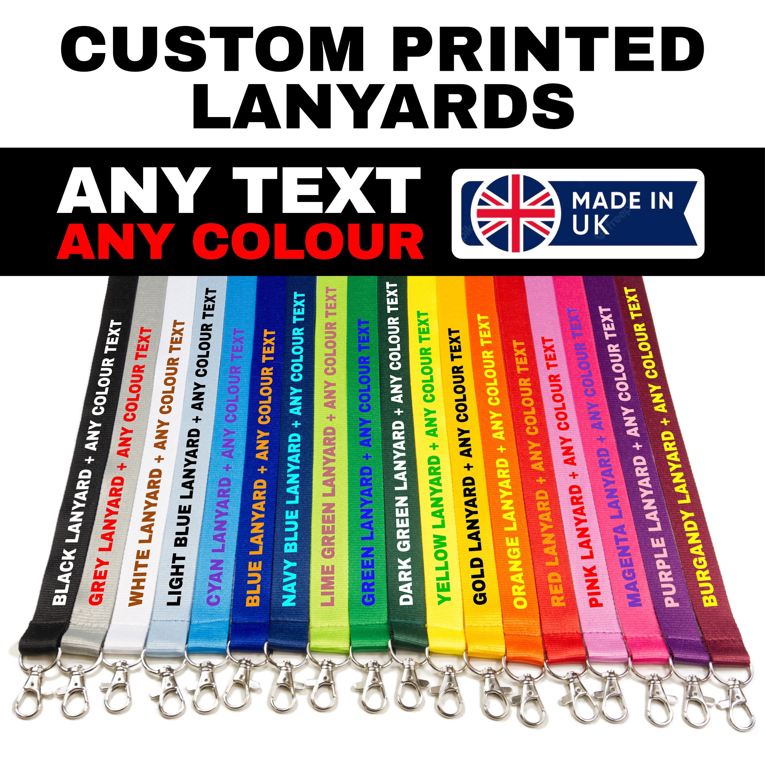 Buttonsmith Custom Logo on Silver Lanyard - Pack of 10 - Upload Your Logo,  Full Color Logo on Dye Sublimation Lanyard - Made in The USA