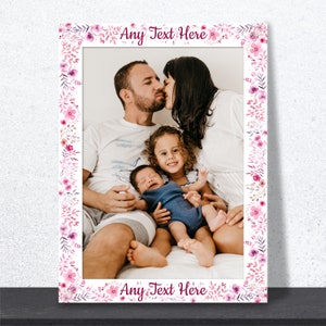Marco de fotos personalizado. Diseño floral rosa. Cualquier texto x 2. Idea de regalo de cumpleaños de boda. Retrato o Paisaje. Muchos tamaños de cuadro. mamá abuela