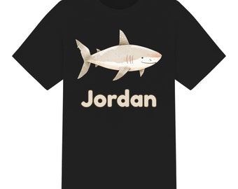 T-shirt enfant unisexe personnalisé requin aquarelle mignon. Garçons filles de 1 à 12 ans, 6 couleurs, T-shirt personnalisé 100 % coton, cadeau d'anniversaire de Noël