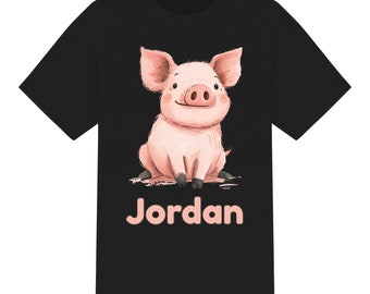 T-shirt enfant unisexe personnalisé mignon cochon aquarelle. Garçons Filles. Pour les 1 à 12 ans, 6 couleurs, 100 % coton. T-shirt personnalisé, cadeau d'anniversaire de Noël