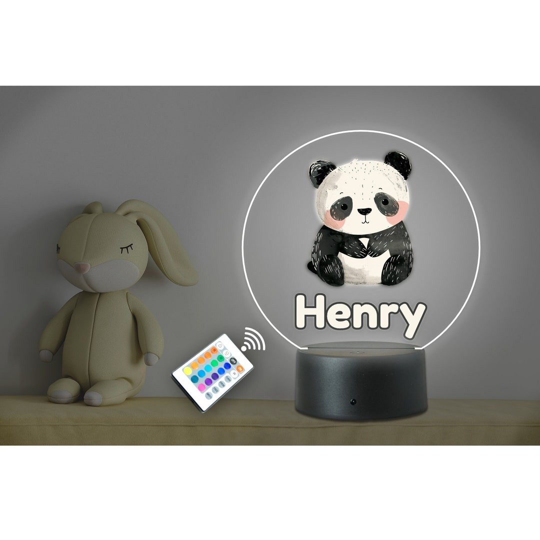 Personalised Any Name Kids Cute Panda RGB LED Night Light. Usb/battery ...