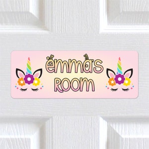Personalised Any Name METAL Unicorn Eyelashes Girls Bedroom Door Sign Plaque for Kids. Waterproof Aluminium. Cartoon