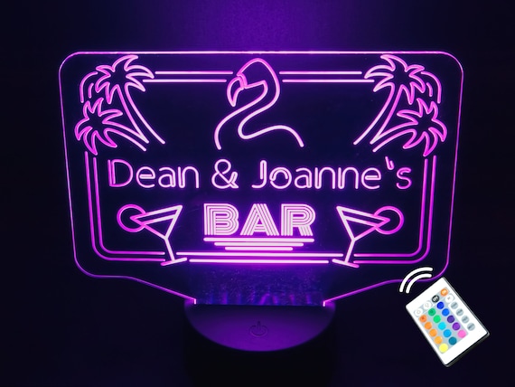 Flamingo Cocktail Bar Beleuchtet LED Neon Schild Homebar Bar