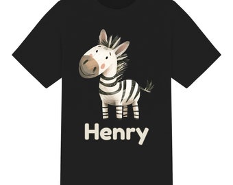 T-shirt enfant unisexe personnalisé zèbre aquarelle mignon. Garçons filles de 1 à 12 ans, 6 couleurs, T-shirt personnalisé 100 % coton, cadeau d'anniversaire de Noël