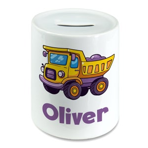 Personalizado qualquer nome bonito caminhão basculante escavador crianças caixa de dinheiro cofrinho poupança jar para crianças moedas banco caixa de dinheiro cerâmica meninos & meninas berçário