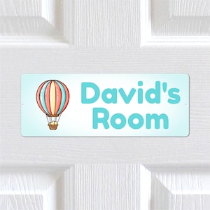 Personalised Any Name, Any Text METAL Cute Hot Air Balloon Door Sign Plaque. Home Decor Indoor/Outdoor use. Kids Bedroom Nursery Boys, Girls