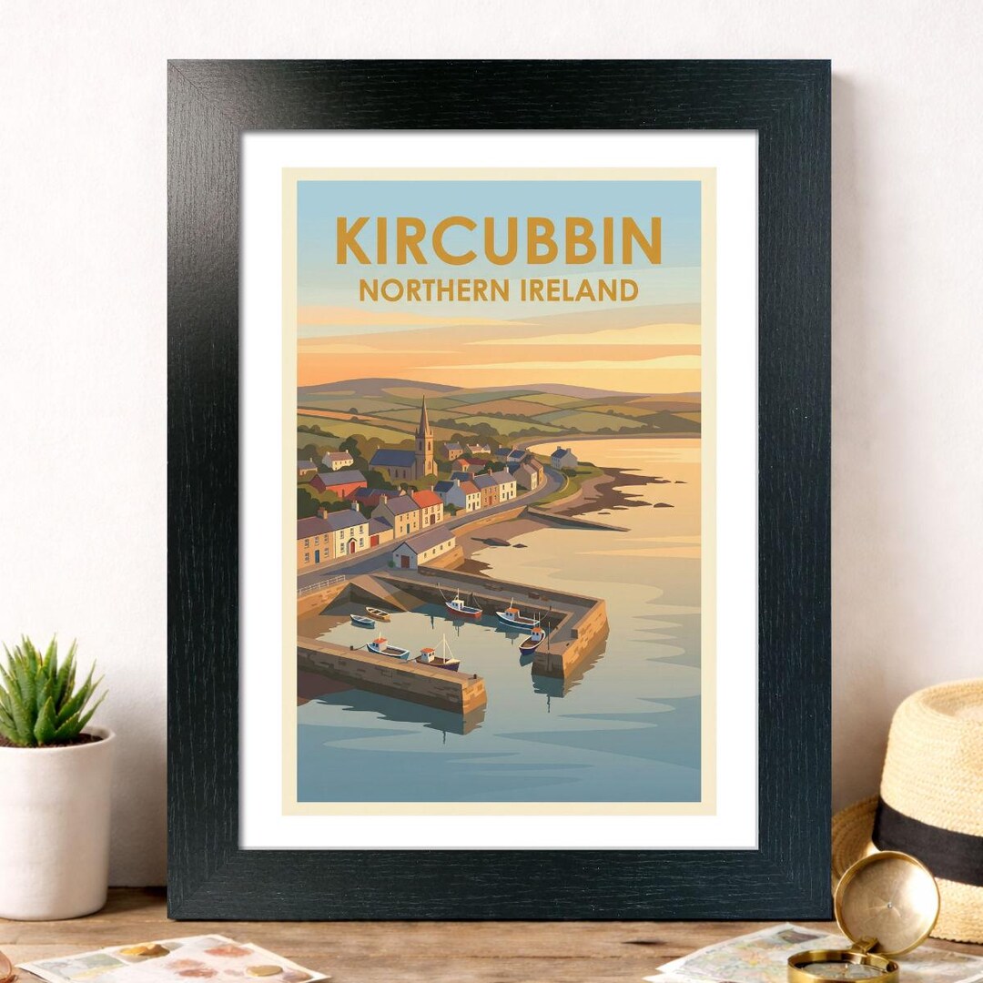 Kircubbin, Northern Ireland - Sunset Harbour Travel Poster, Romantic ...