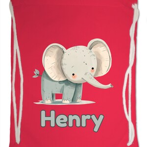 Kids Gym Bag Personalised Any Name Cute Watercolour Elephant Gym Bag Nursery Swimming PE Boy Girl Birthday Christmas. Cotton. Back to School Bright Red