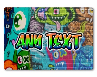 Personalised Any Text Graffiti METAL Sign Plaque. Bedroom Man cave Shed Bar Game Room Urban Art Gift Idea