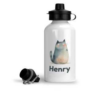 Personalised Metal Cat Drinks Water Bottle for Kids. Bottle Large 500ml. Perfect for Kids School Packed Lunches or Sports. Aluminium Flask