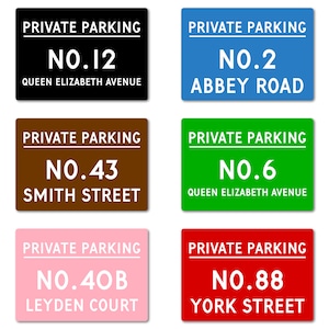 Personalised Metal Private Parking Sign. Perfect for Driveways, Garages, Keeping Disabled Access Clear Custom House Number and Street Name