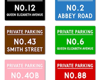 Personalised Metal Private Parking Sign. Perfect for Driveways, Garages, Keeping Disabled Access Clear Custom House Number and Street Name
