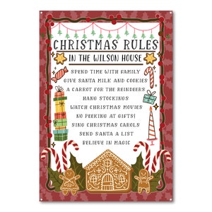 Regole di Natale personalizzate Targa divertente in METALLO per cognome familiare. Idea regalo per tradizione festiva. Home decor