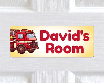 Personalisierte Jeder Name, Jeder Text METAL Niedlichen Feuerwehrauto Türschild Plaque. Wohndekor. Innen- und Außenbereich. Kinder Schlafzimmer, Kinderzimmer. Jungen, Mädchen.