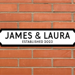 Personalised Couples Names Sign on METAL. Wedding, Engagement, Valentine&#39;s Gift. Street Plaque Railway Gift Idea Fiancé Boyfriend Girlfriend