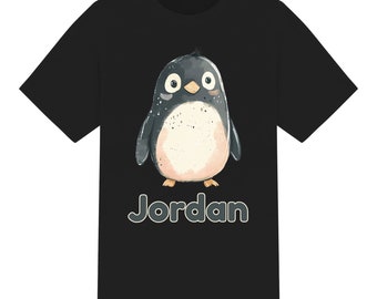 T-shirt enfant unisexe personnalisé mignon pingouin aquarelle. Garçons filles de 1 à 12 ans, 6 couleurs, 100 % coton, t-shirt personnalisé, cadeau d'anniversaire et de Noël