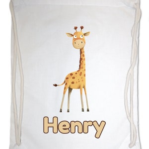 Kids Gym Bag Personalised Any Name Cute Watercolour Giraffe Gym Bag. Nursery Swimming PE Boy Girl, Birthday Christmas Cotton. Back to School White