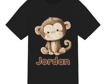 Camiseta personalizada para niños unisex con mono de acuarela. Niños niñas. Edades de 1 a 12 años. 6 colores 100% algodón Camiseta personalizada Cumpleaños Regalo de Navidad