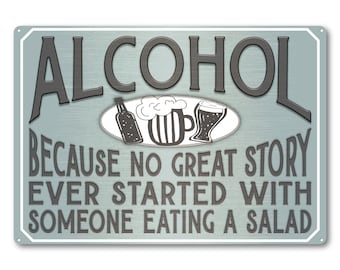 Alcohol Salad METAL Plaque Bar Sign Funny Retro Vintage. Gin Prosecco Wine Shot Beer Ale Gift Shed Pub Man Cave Whisky Cocktail Aluminium