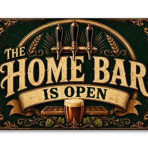 Home Bar Is Open Placa metálica estilo pub vintage Grifo de cerveza Arte de pared Decoración de bar