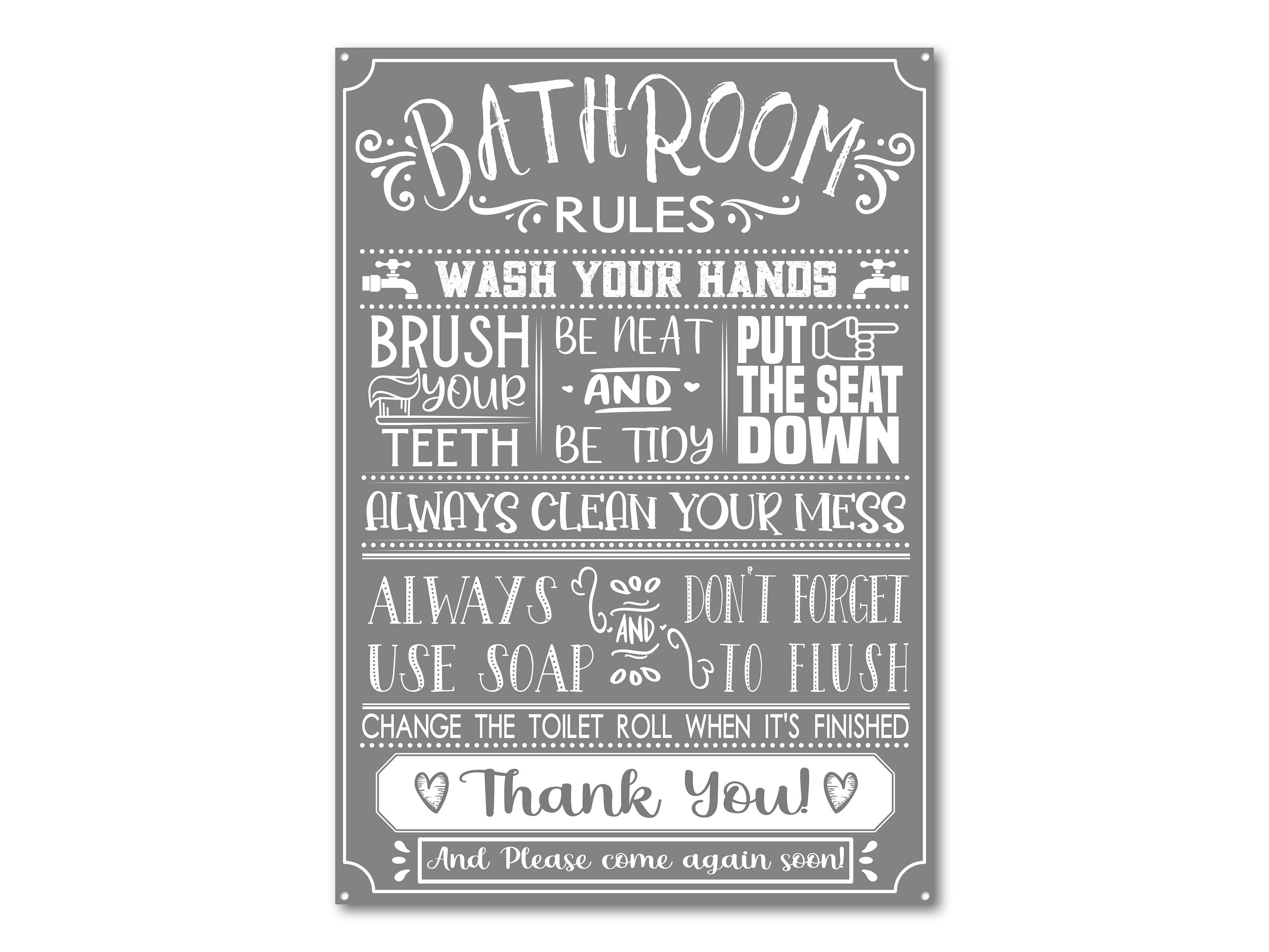 Bathroom Rules Funny METAL Sign Plaque. Toilet. Wash Your Hands