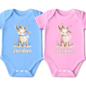 Personalised Watercolour Goat Baby Bodysuit – Soft Short-Sleeve Infant Vest with Name Keepsake
