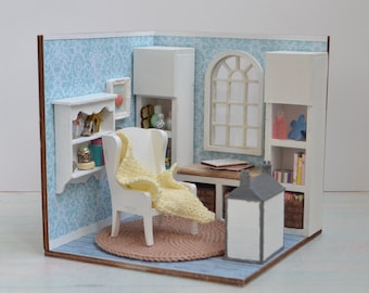 Gemütliche Miniatur Roombox 1:12 handgefertigte Puppenhaus-Szene für Blythe Display