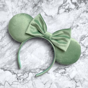 The Child Sage Green Velvet Mouse Ears Headband