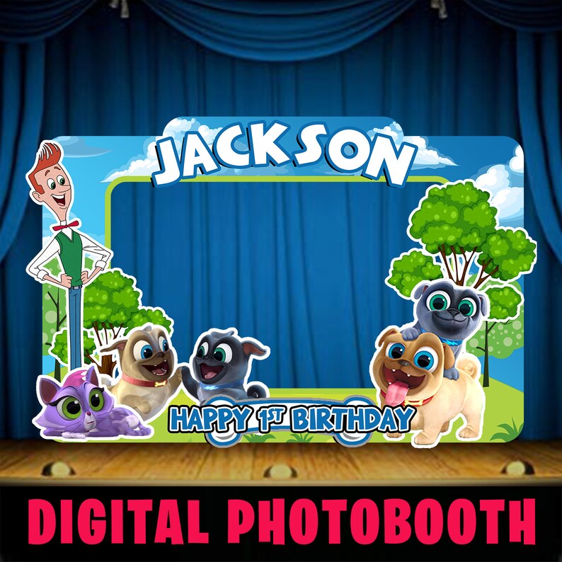 Puppy Dog Pals Birthday Photobooth Frame Selfie Wallart Wall Decor Background1
