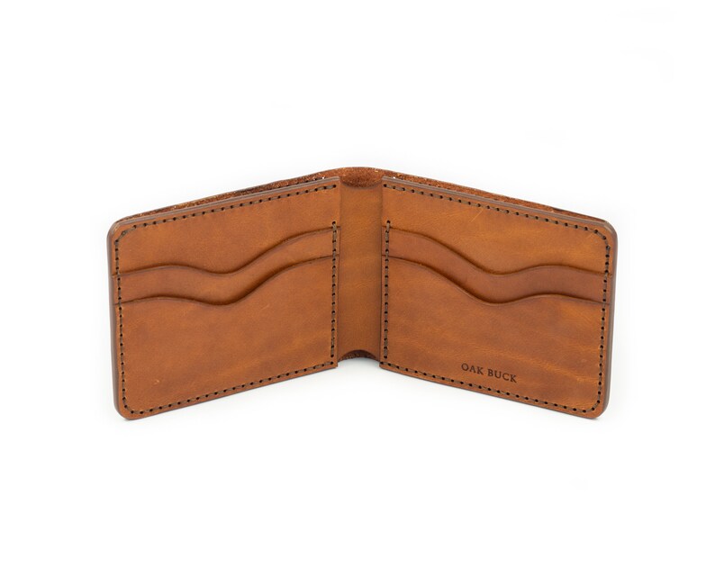 Four Cards Traditional Bifold Mens Wallet Full Grain Leather Hand Stitched Wickett And Craig Veg Tan Fathers Day Gift Gift For Dad - 