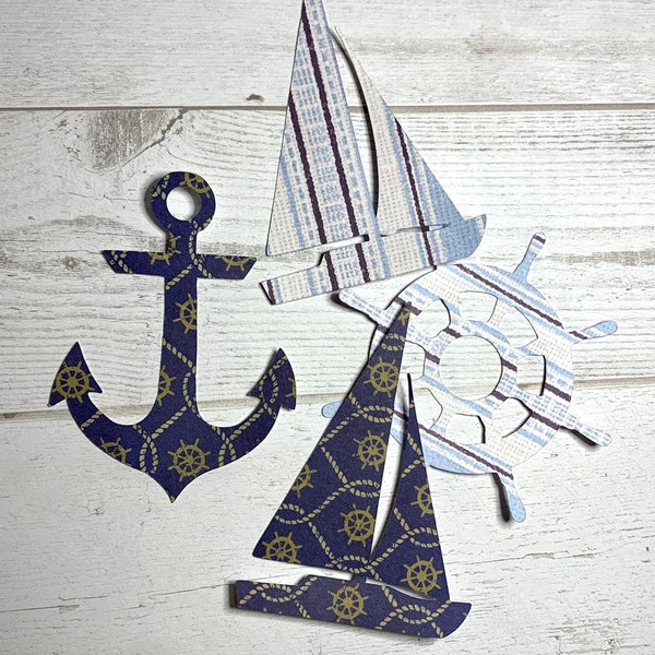 Nautical Paper scrapbooking shapes - 13 piece: anchor, helm, sail boat