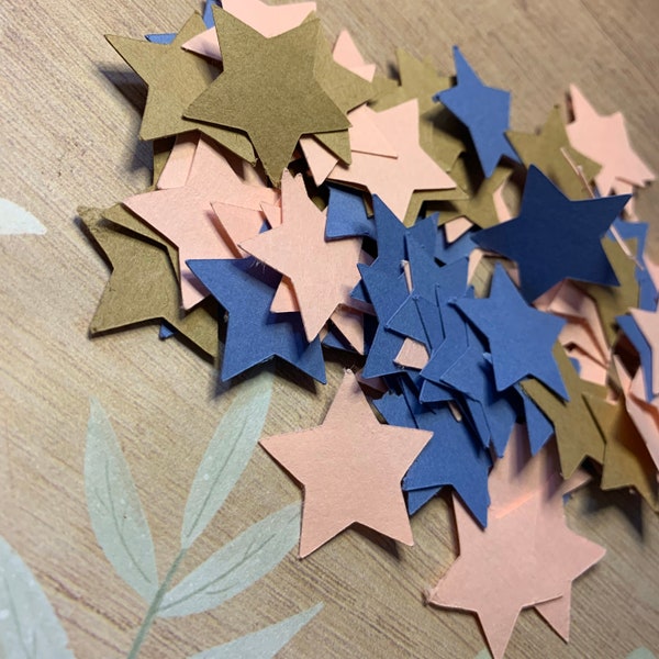 Star Paper Scrapbook Shapes -  70 piece: paper star cut outs, pink, brown, and blue