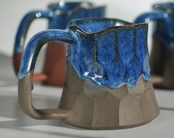 Tazze in ceramica da 10 once, tazze da caffè in ceramica fatte a mano con gocce blu, regali unici in ceramica