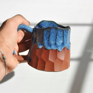 10 oz Stoneware Coffee Mug, Handmade Ceramic Mug with Blue Glaze, Coffee Lover Gift
