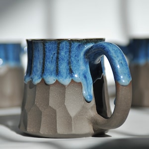 10 oz Handmade Ceramic Mug with Blue Drips, Drippy Glazed Pottery Mug, Handmade Coffee Mug, Stoneware Tea Mug, Coffee Lover Gift