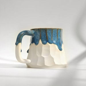 10 oz Handmade Ceramic Mug with Blue Glaze Drips, White Stoneware Coffee Mug, Unique Pottery Mugs, Coffee Lover Gift, Best Friend Gift